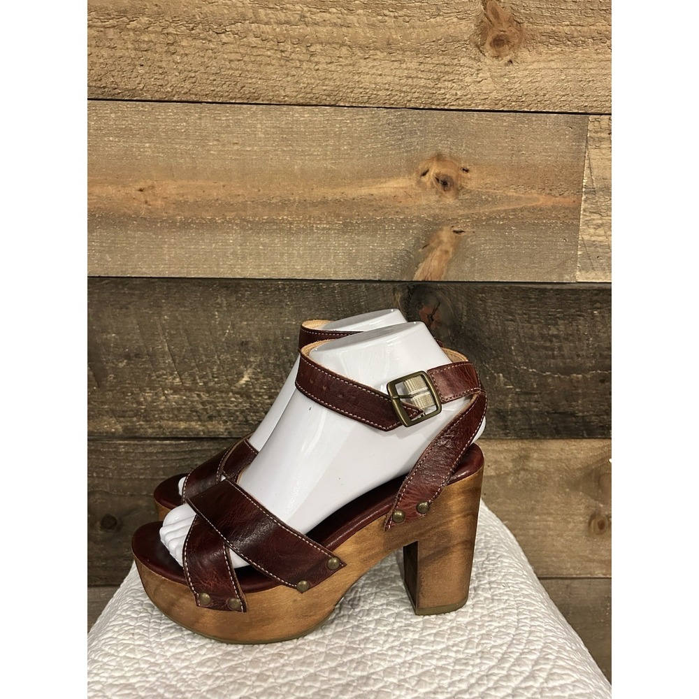 Bed Stu Madeline Sandals Womens 6 Red Brown Leather Ankle Strap Buckle‎ Platform